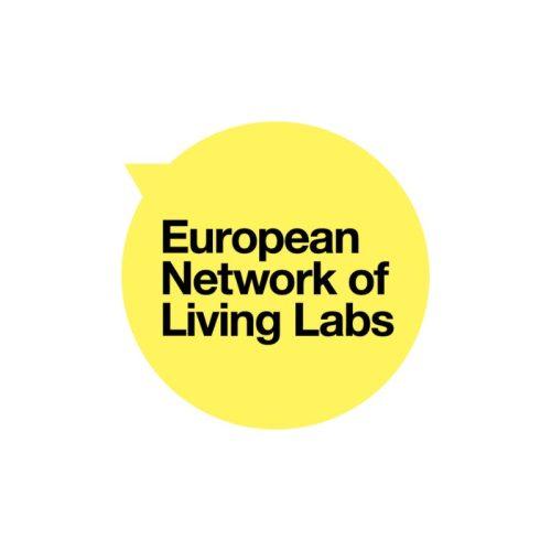 Image of a yellow balloon with a black text written European Network of Living Labs